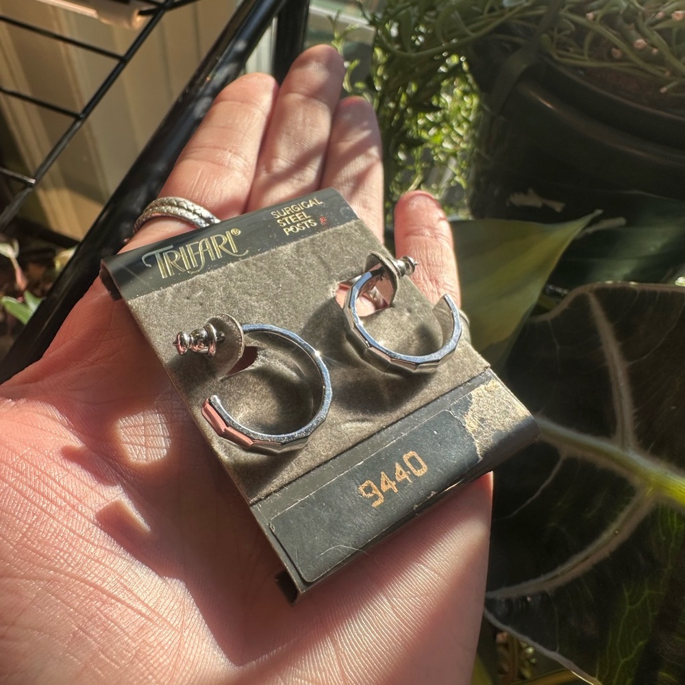 Trifari Shiny Silver Hoop Earrings